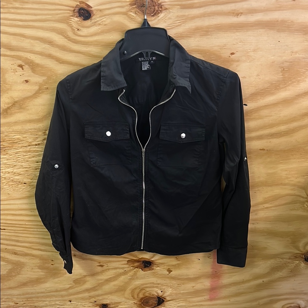 Tracy M Black Utility Jacket with Sleek Design